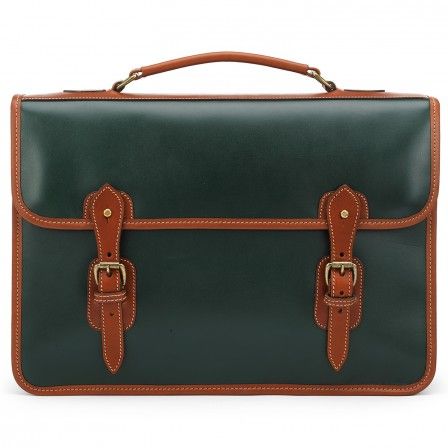 Tusting Harrold Wymington Leather Briefcase In Green And Tan
