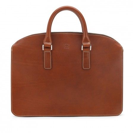 Tusting Henley Leather Zip-Top Briefcase In Tan Bridle
