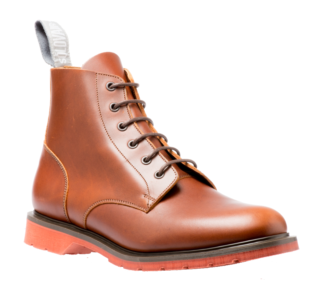 Solovair 6 Eyelet Derby Boot in Brown Red Sole